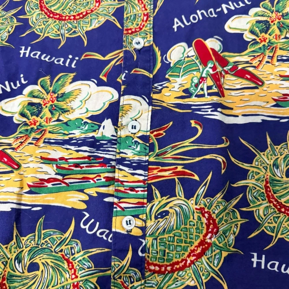 HUF Hawaiian Button‎ Down Shirt XL 100% Cotton Tropical Aloha Print Blue Surf